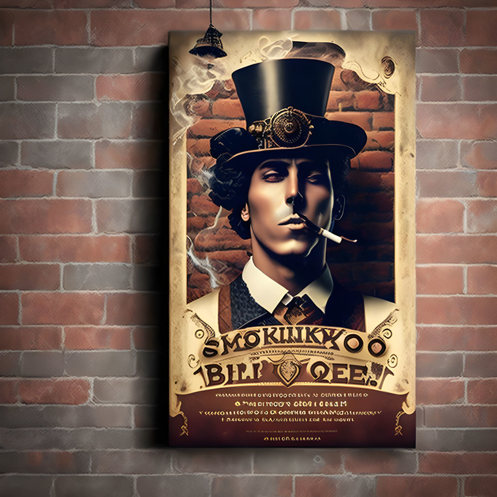 Steampunk gentleman with top hat and monocle in vintage-style poster