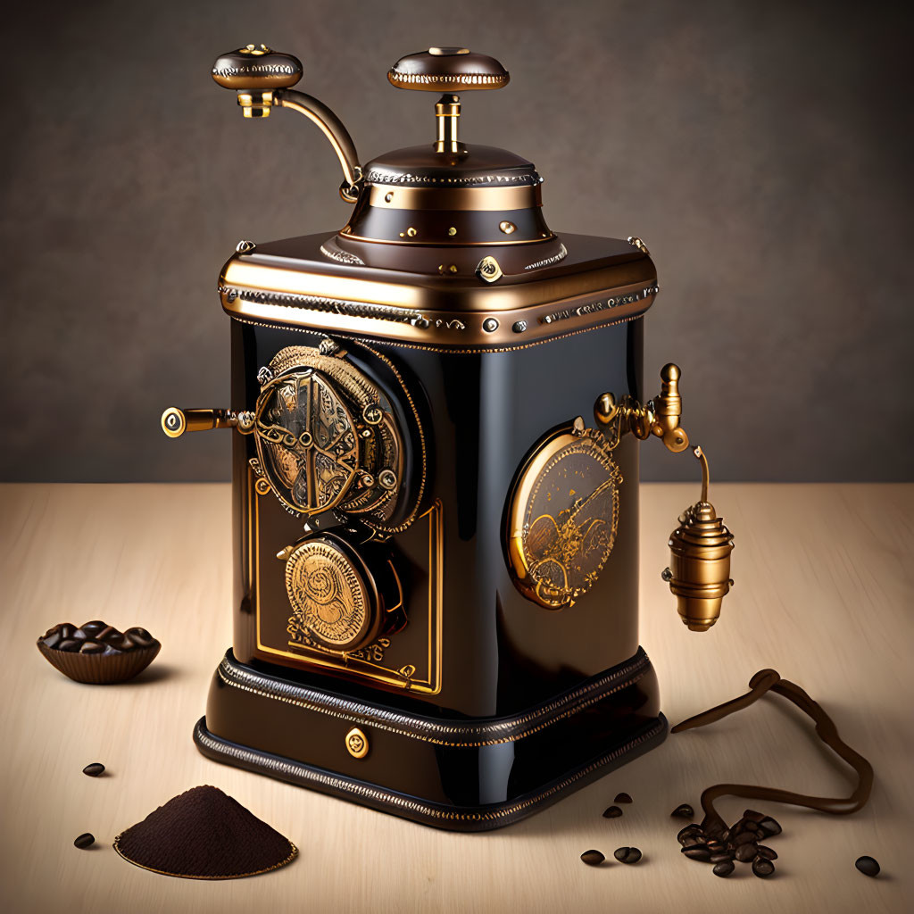 Vintage-Style Manual Coffee Grinder with Decorative Gears and Crank