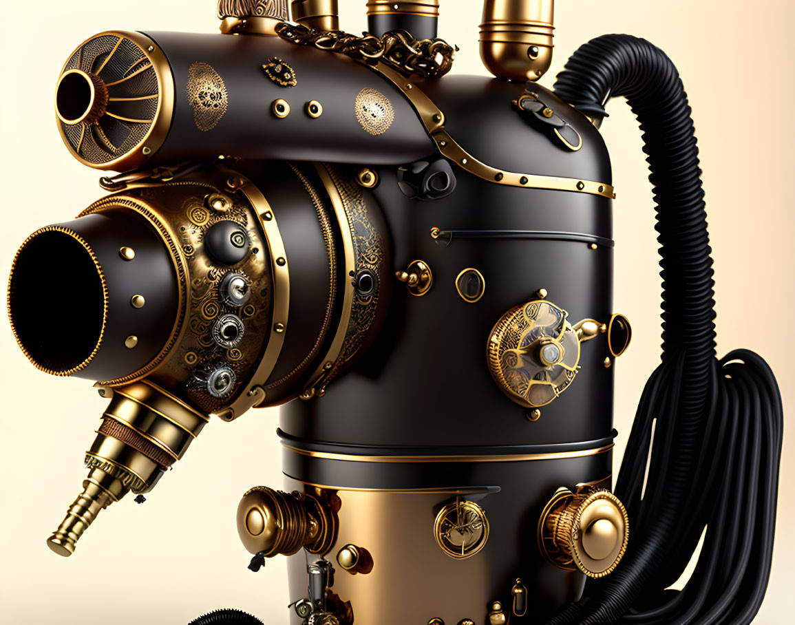 Intricate Steampunk-Style Camera with Gold and Bronze Details