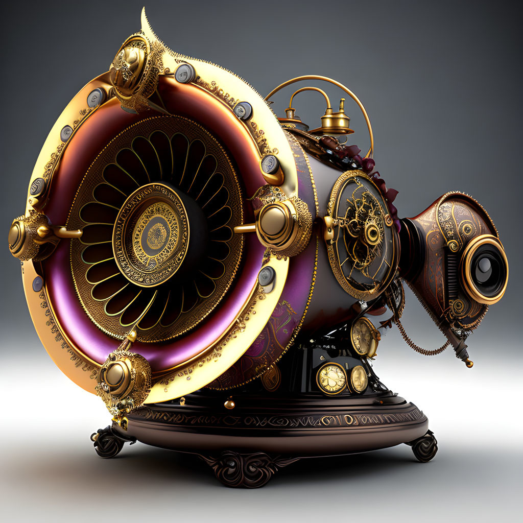 Steampunk-inspired ornate contraption with brass gears and intricate details