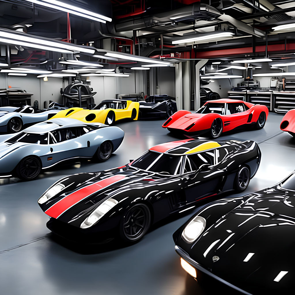 Collection of Classic and Sports Cars in Modern Garage