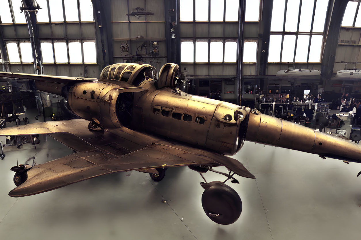 Vintage Aircraft Restoration in Hangar with Workshop Background