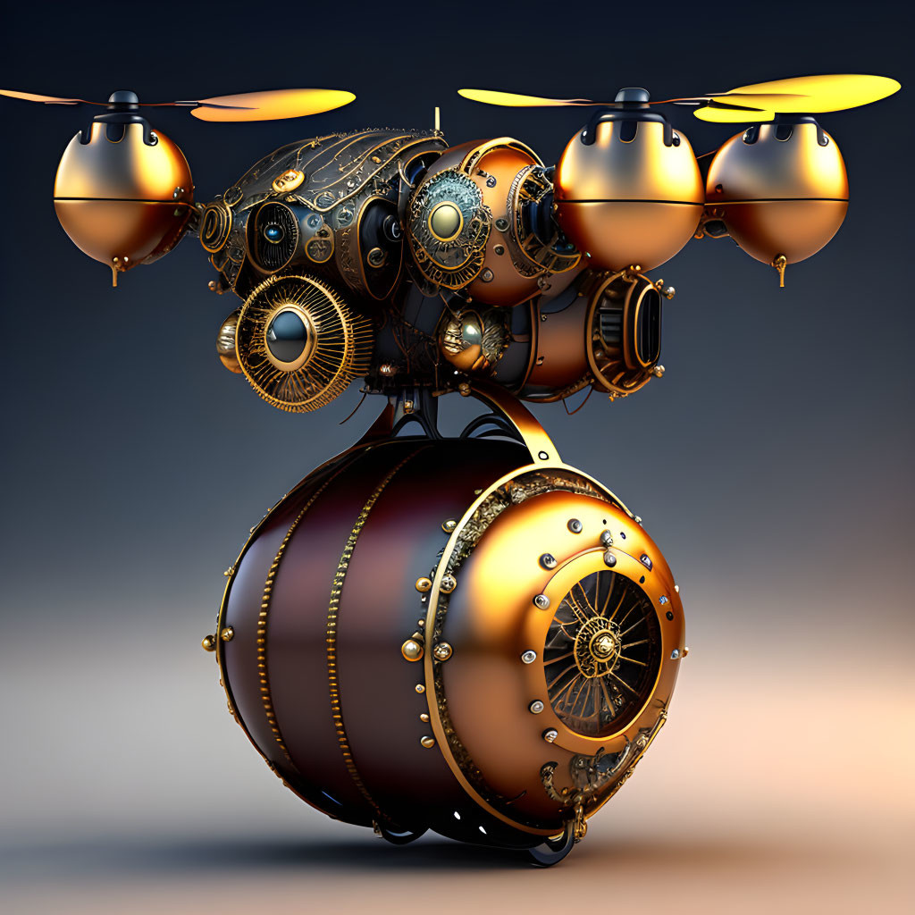 Steampunk-style drone with ornate metallic details and propellers | Deep  Dream Generator