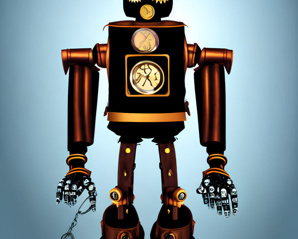 Vintage robot illustration with brass and copper colors and clock gears