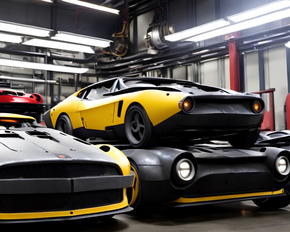 Modern Garage with Yellow and Black Sports Cars