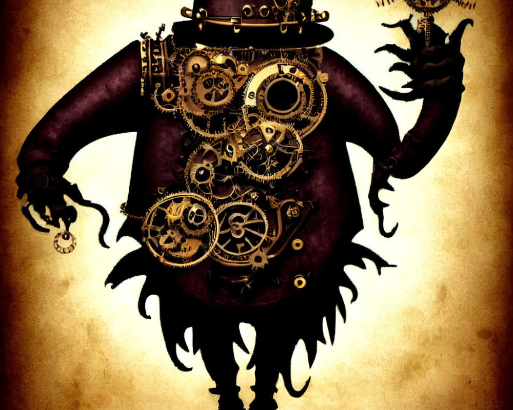 Steampunk Style Character with Clockwork Torso and Tentacle Appendages