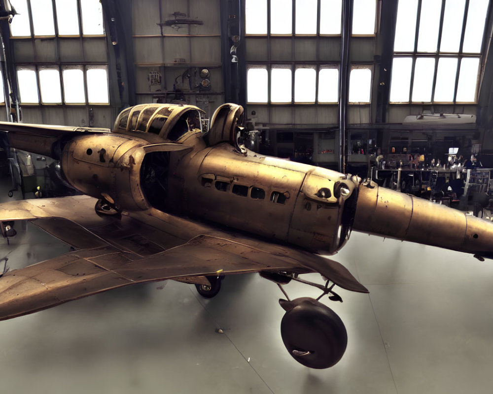 Vintage Aircraft Restoration in Hangar with Workshop Background