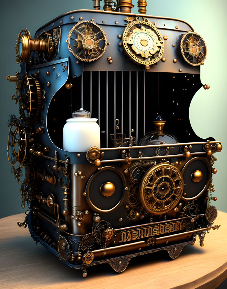 Intricate Steampunk-Style Machine with Gears and Pipes