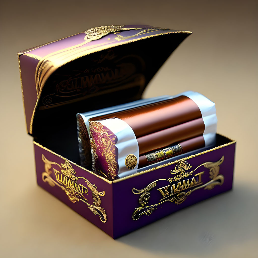 Luxurious Purple and Gold Box with Ornate Golden Details