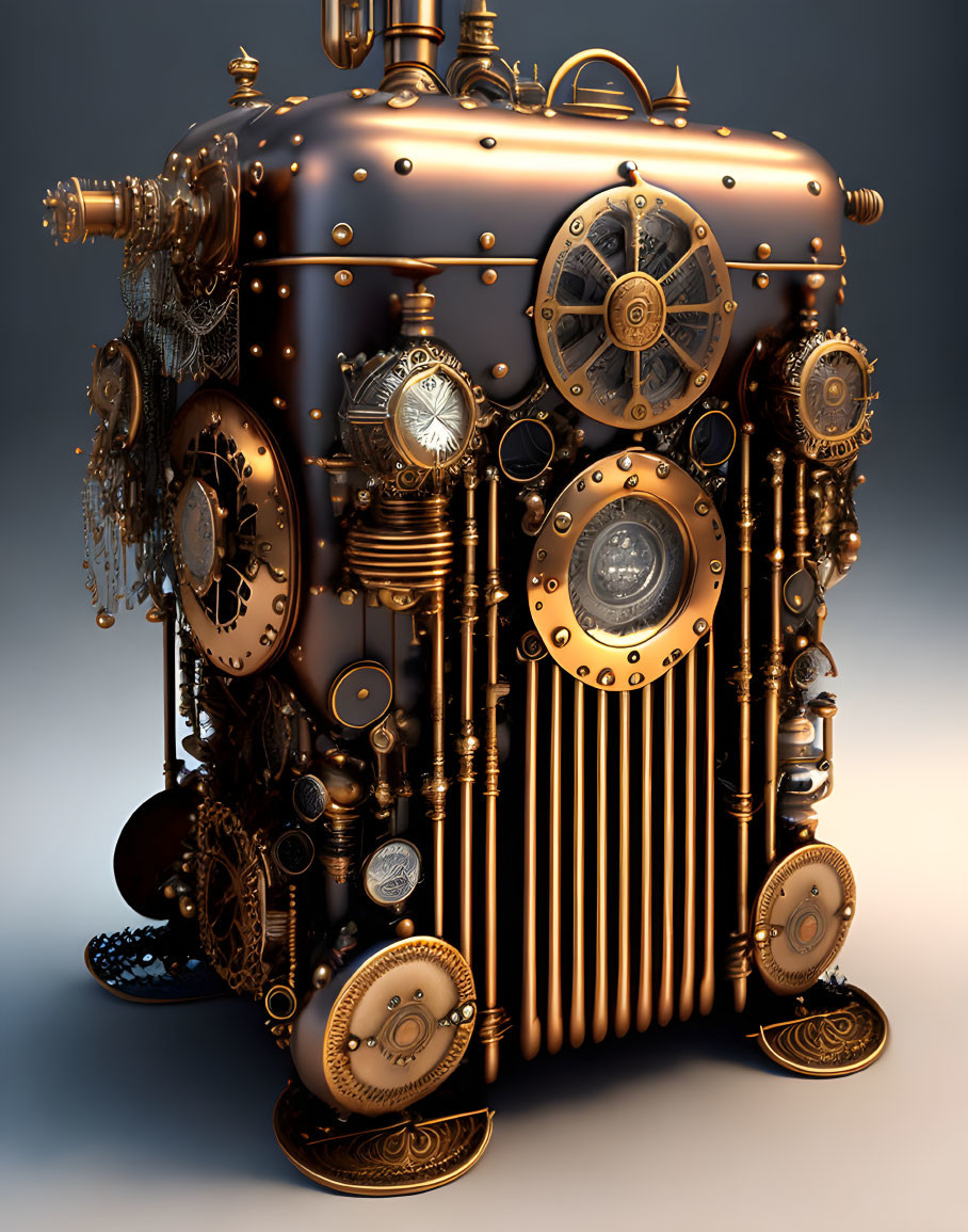 Intricate Steampunk Machine with Brass Finish and Gears