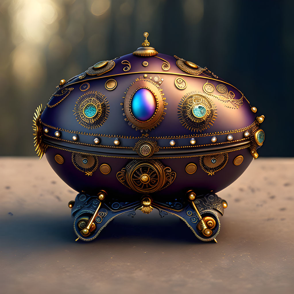 Intricate gold and jewel embellished spherical object on stand