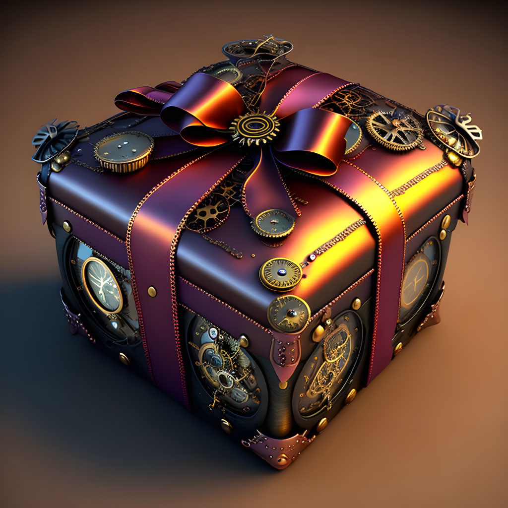 Steampunk-Inspired Gift Box with Cogwheel and Clock Motifs