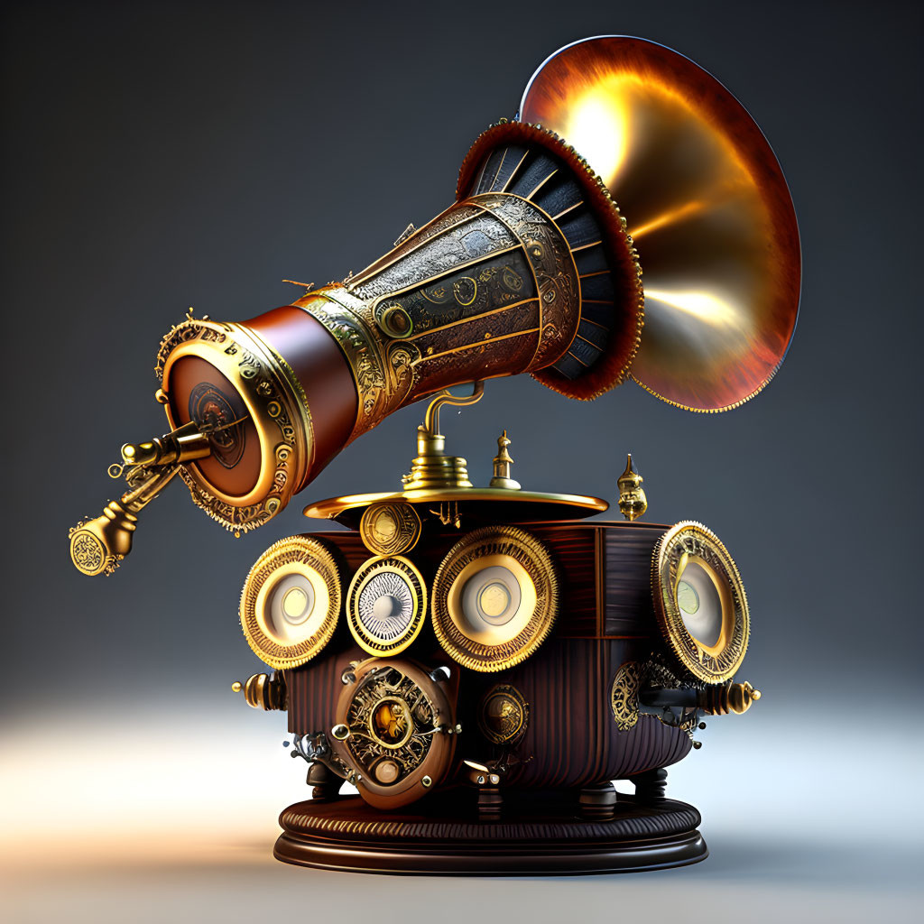 Intricate Steampunk Gramophone with Metallic Details