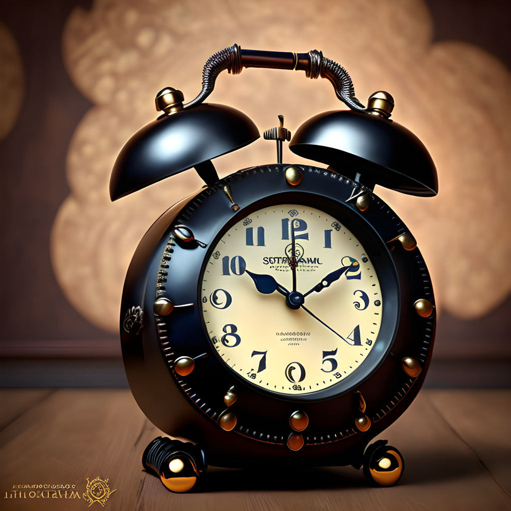 Classic Alarm Clock with Roman Numerals on Bokeh Background at 8:05