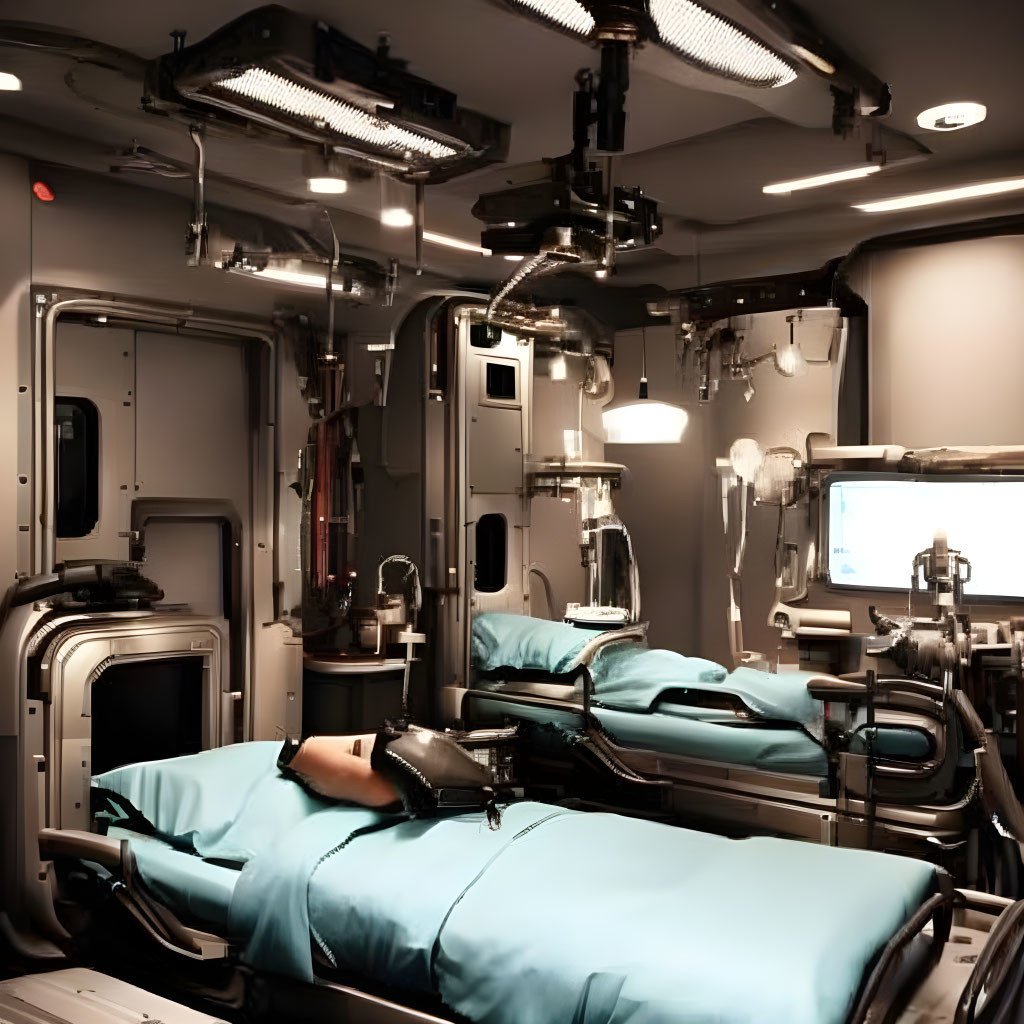 Modern Hospital Room with Adjustable Bed & Medical Equipment