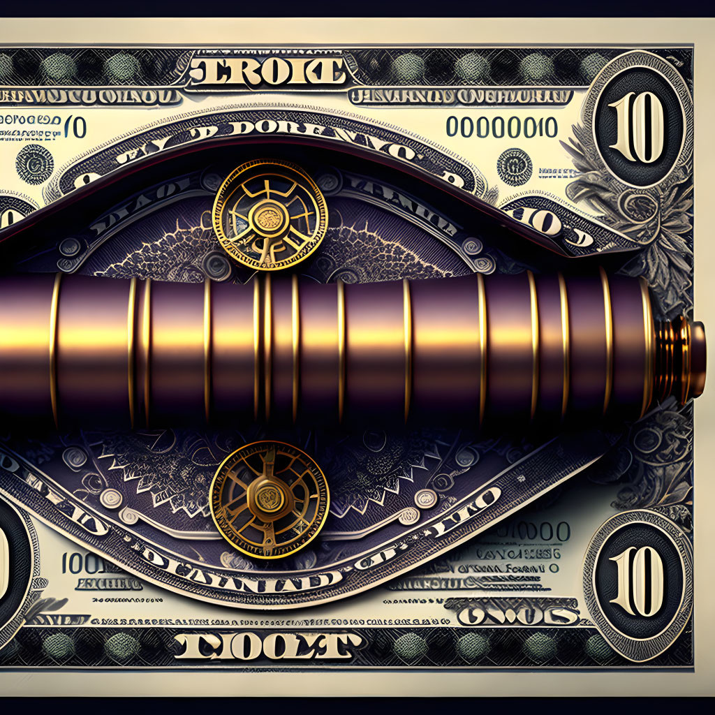 Telescope on US Ten-Dollar Bills: Luxurious and Wealthy Background