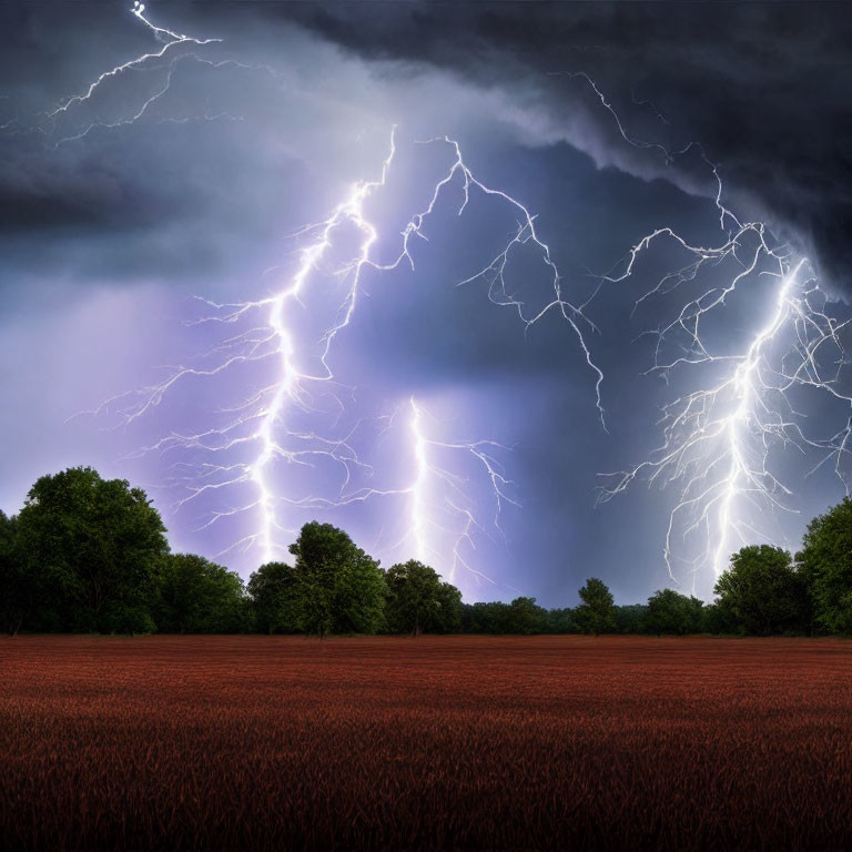 Intense lightning bolts in dramatic storm scene