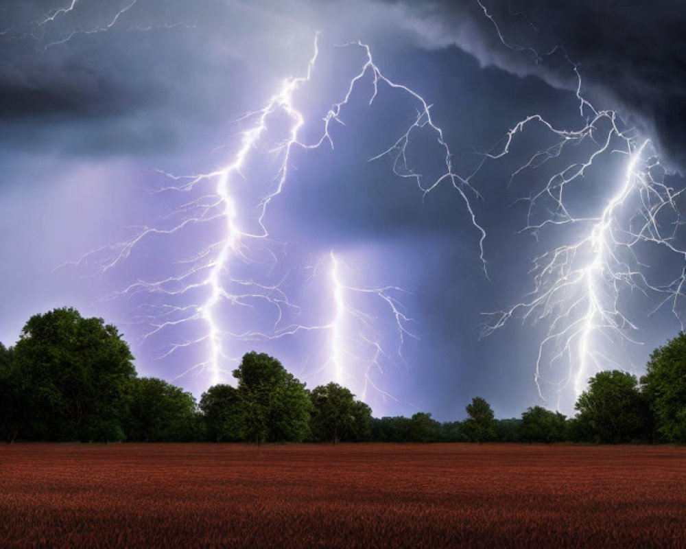 Intense lightning bolts in dramatic storm scene