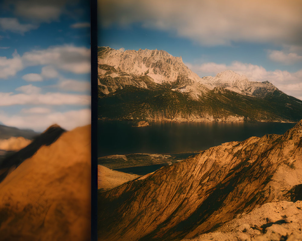 Snowy Peaks and Serene Lake in Dramatic Mountain Landscape