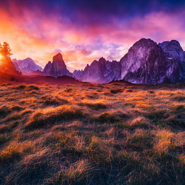 Scenic sunrise over colorful mountain landscape