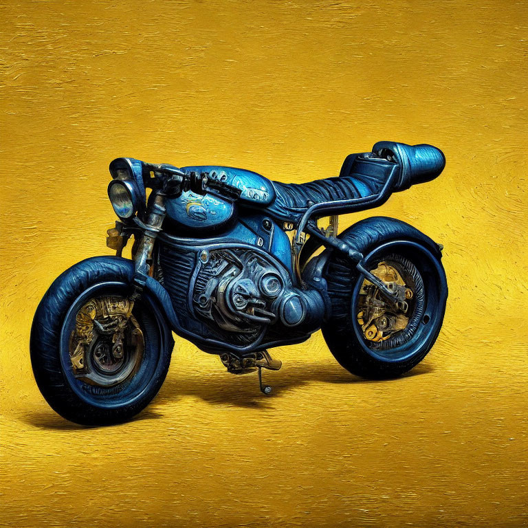 Custom Vintage Motorcycle with Detailed Engine and Black Leather Seat on Golden Background