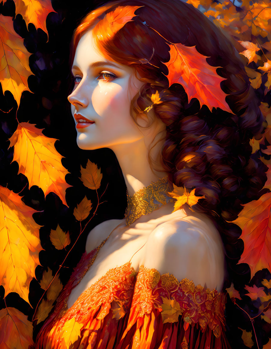 Stylized portrait of woman in autumn setting