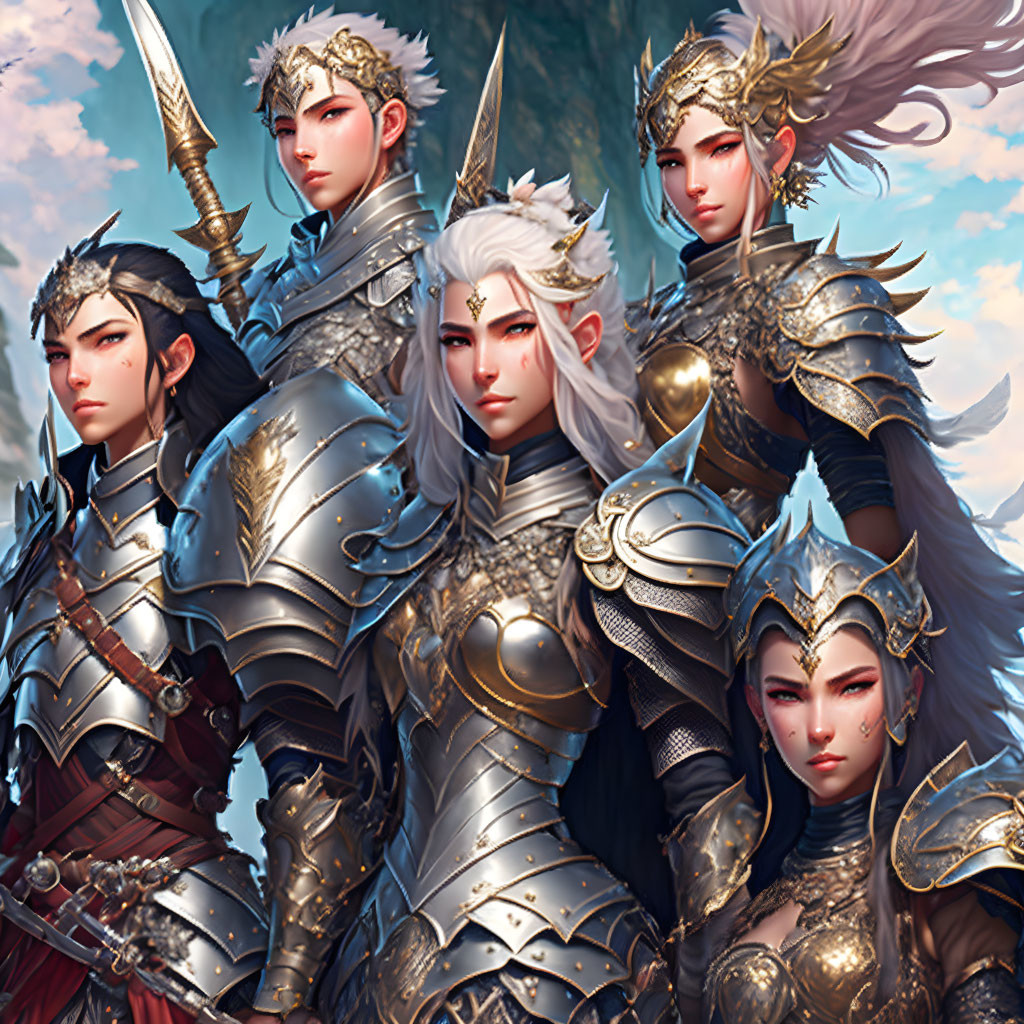 Fantasy Characters in Armor with Pointed Ears and Confident Expressions