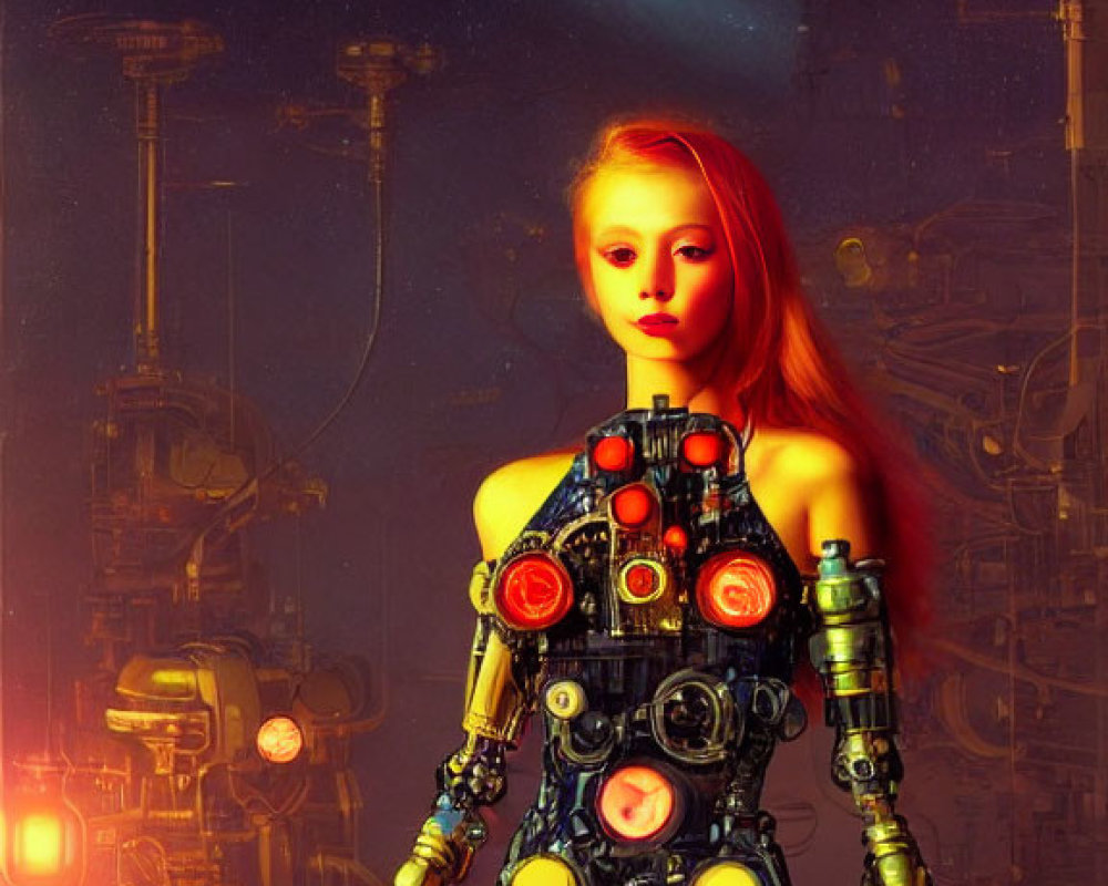 Intricate Female Humanoid Robot with Cosmic Backdrop