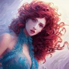 Voluminous red curly hair woman in digital portrait