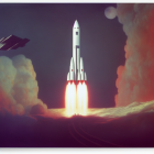 Space Shuttle Launch Painting with Fiery Plumes & Illuminated Clouds