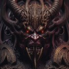 Detailed Dark Fantasy Creature with Red Eyes and Ornate Horns