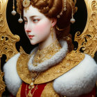 Regal woman portrait with gold jewelry and red dress