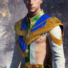 Noble blond character in green and gold medieval attire