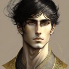 Man with Dark Hair and Gold Adornments in Digital Art