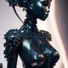 Intricately designed metallic female figure with jewel-encrusted features