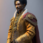 Nobleman 3D Rendering in Gold-Trimmed Attire