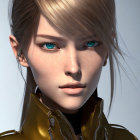 Female 3D Render with Blue Eyes, Blonde Hair & Futuristic Yellow Jacket