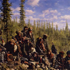 19th-Century Attired Group with Rifles in Forest Clearing