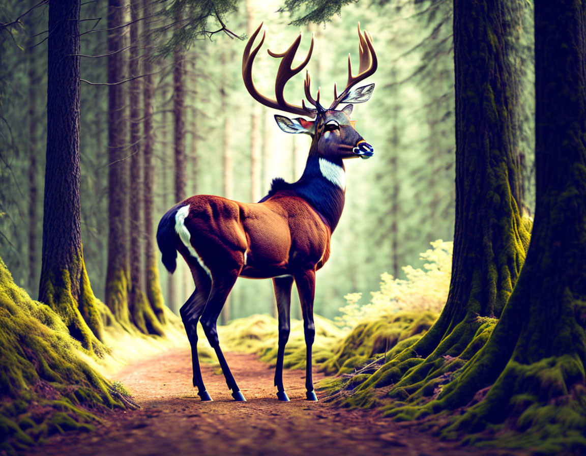 Majestic stag with large antlers in forest setting