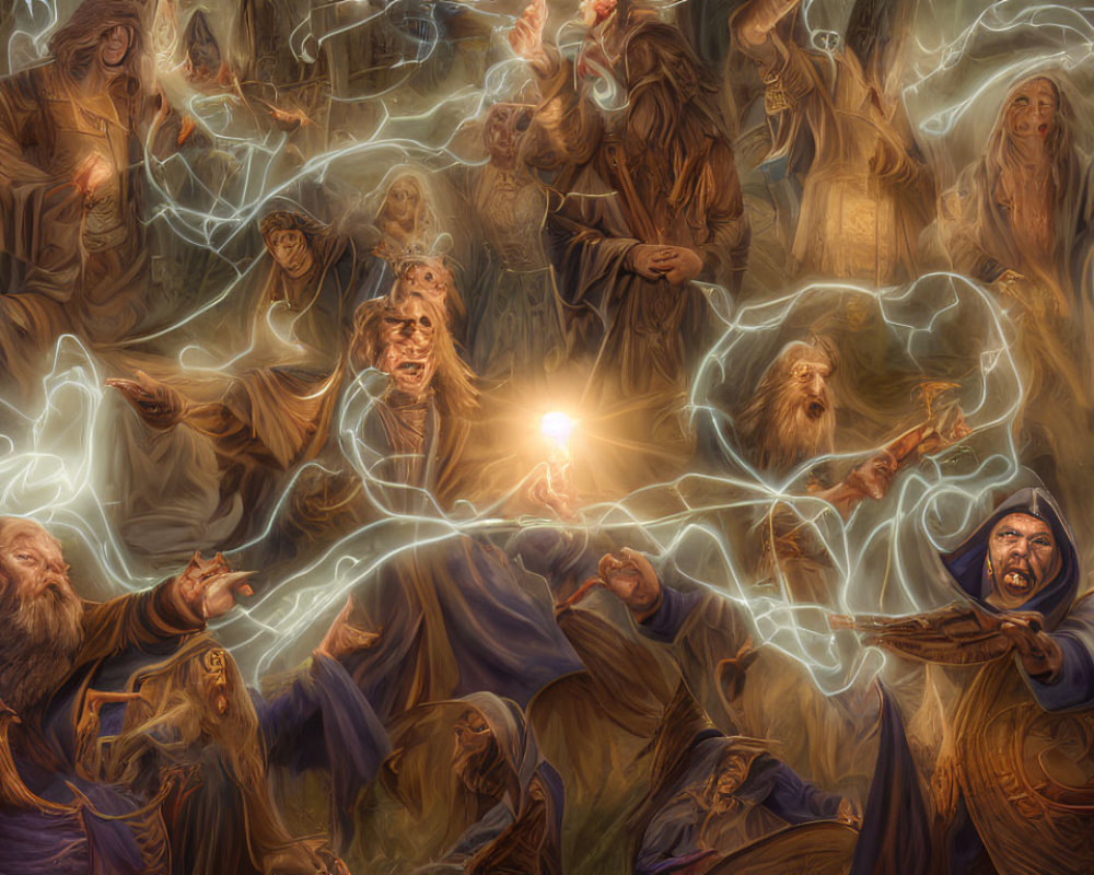 Illustration of Multiple Wizards Casting Lightning Spells