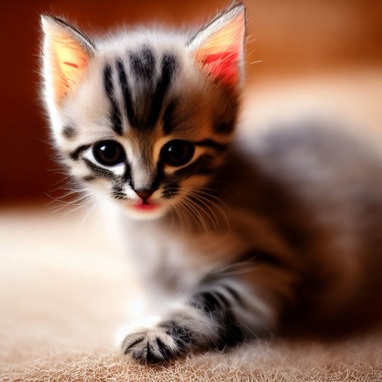 Adorable Tabby Kitten with Big Eyes and Pointy Ears