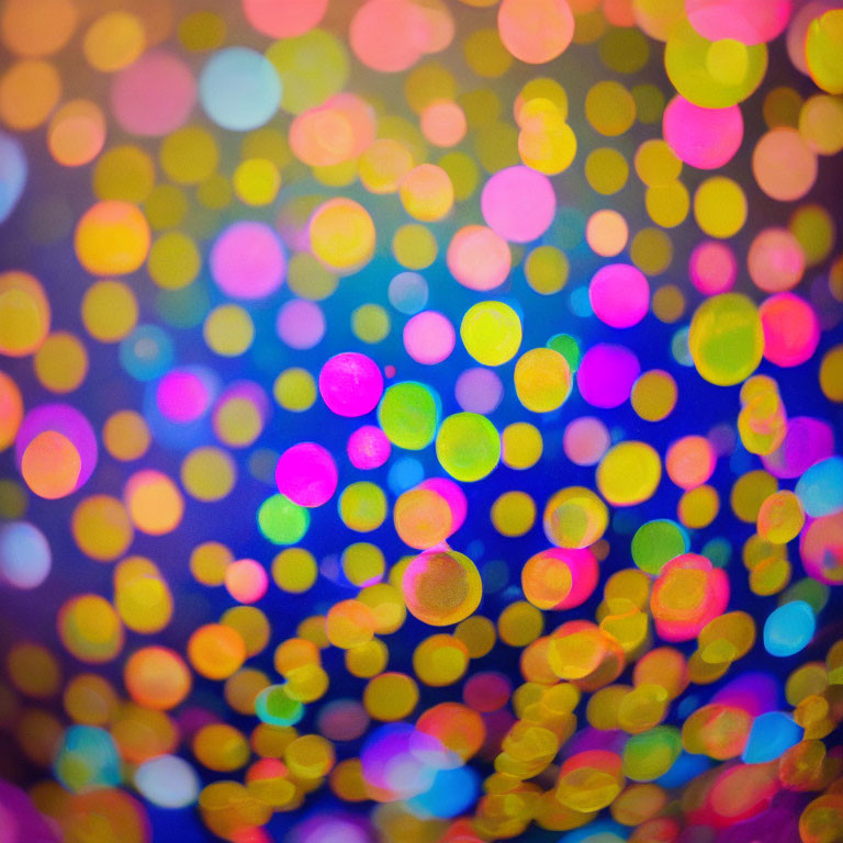 Blurred colorful lights in blue, yellow, pink, and purple bokeh