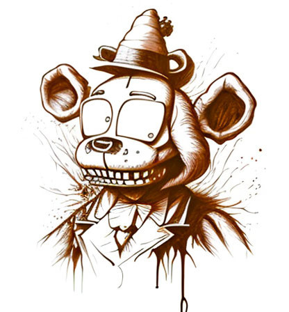 Anthropomorphic bear in suit and hat with sinister smile in sepia sketch style