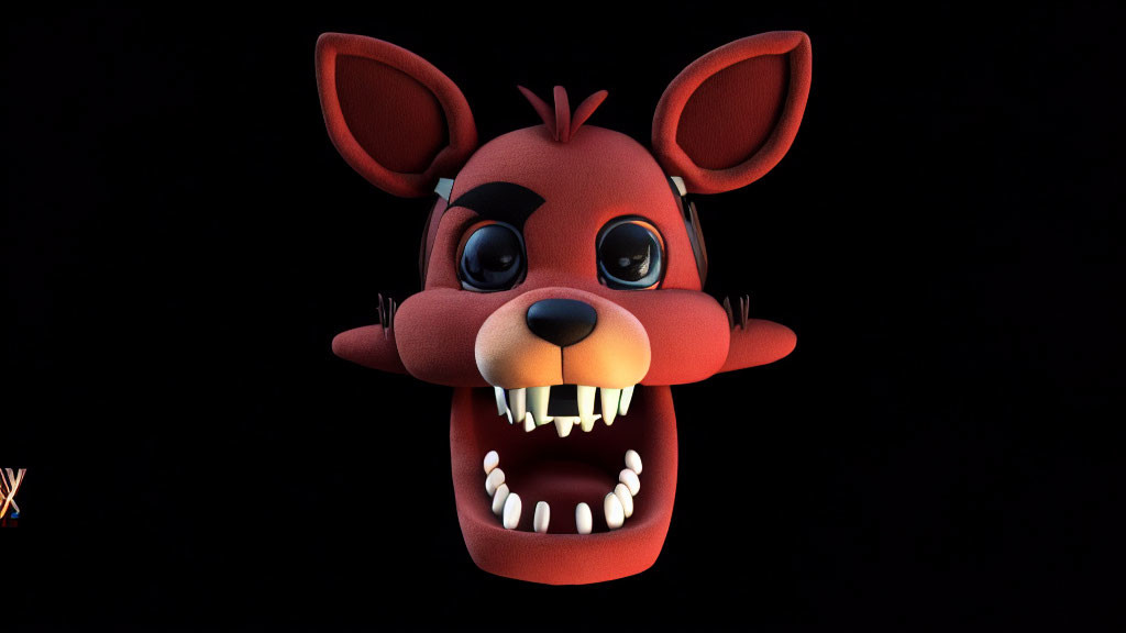 Cartoon-style Red Fox Head with Large Ears and Sharp Teeth