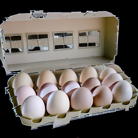 Egg carton with assorted eggs on dark surface and window background