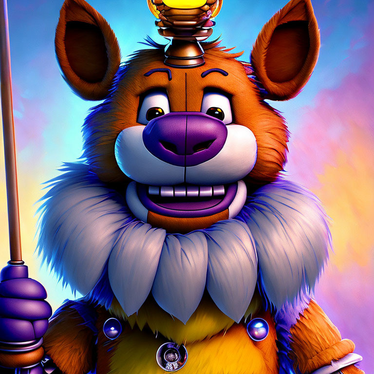 Colorful Animated Bear with Crown and Scepter