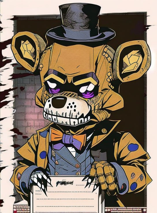 Steampunk-themed anthropomorphic dog in suit and top hat with clipboard