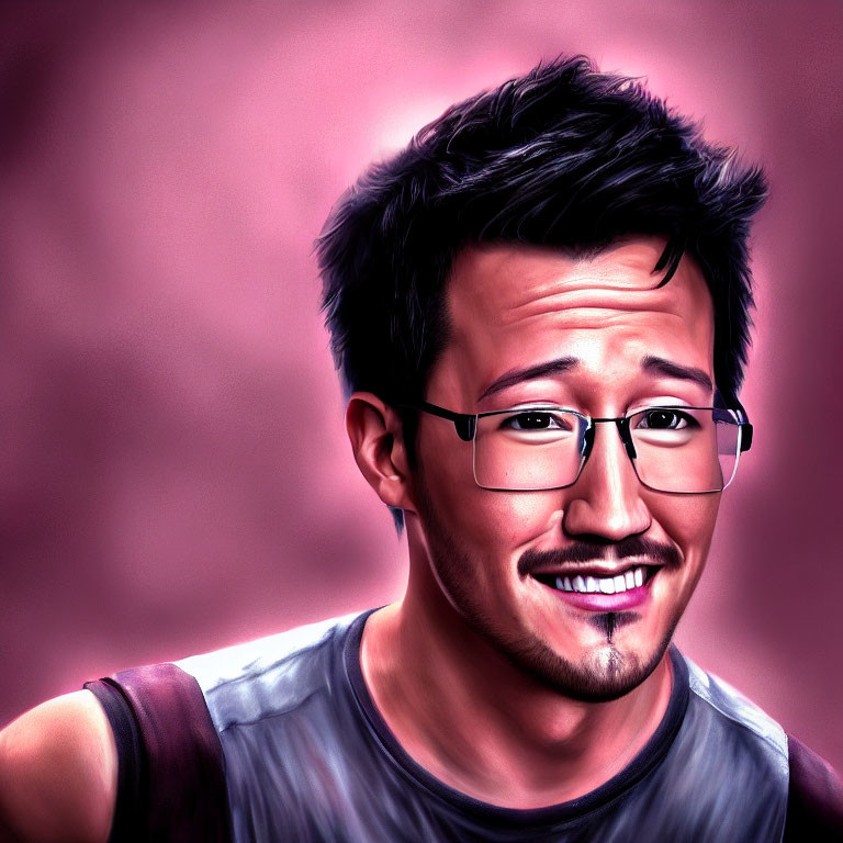 Smiling man with glasses and stubble in digital artwork