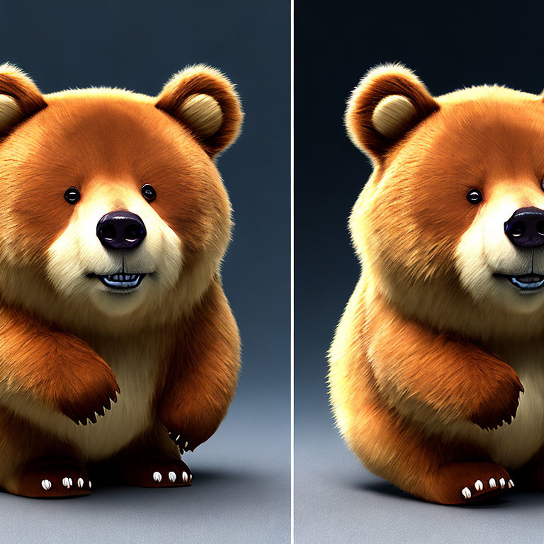 Stylized animated brown bear with big head and smile