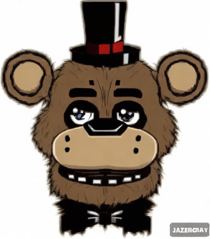 Brown Cartoon-Style Bear with Black Top Hat and Big Eyes